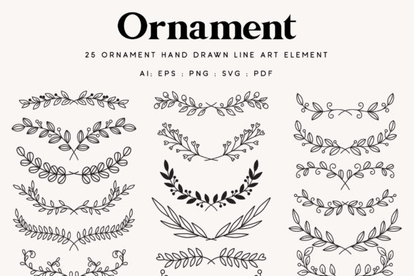Download 25 Leaf Ornament Wedding Lineart Element - Art Collection