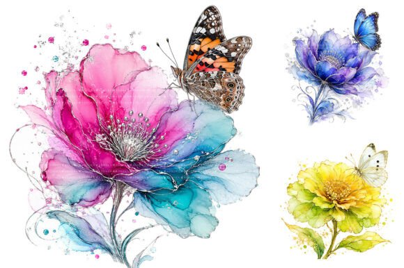 Download Alcohol Ink Flowers &amp; Butterfly Clipart - Art Collection