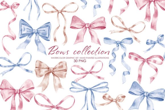 Download Watercolor Ribbon Bows Clipart PNG - Art Collection