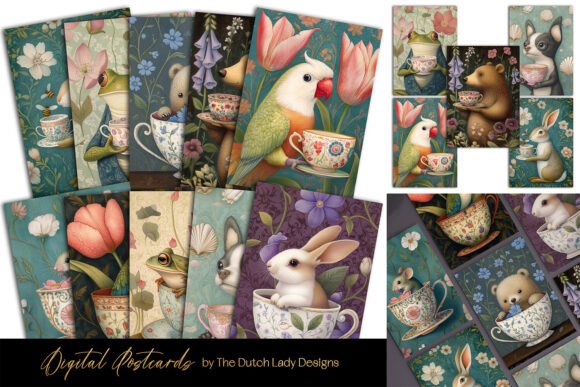 Download Animal Tea Time Postcard &amp; Art Print Set - Art Collection