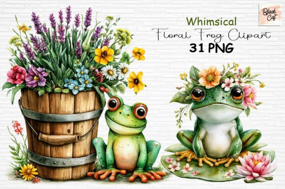 Download Whimsical Floral Frog Clipart PNG - Art Collection