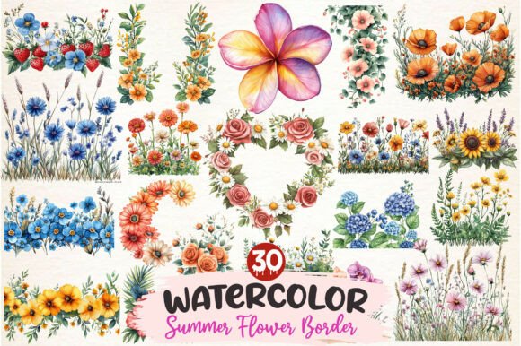 Download Watercolor Summer Flower Border Clipart - Art Collection